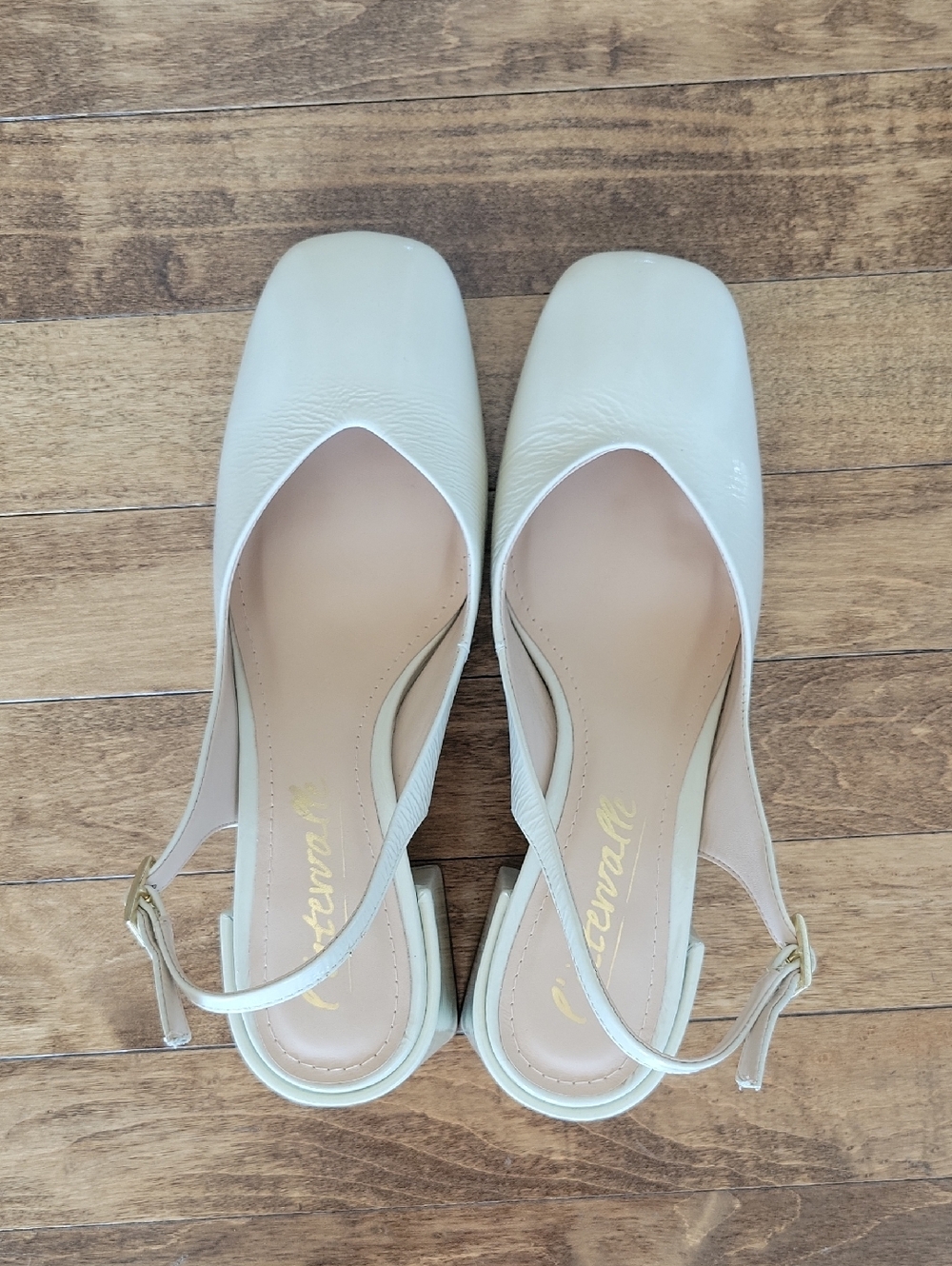 L'INTERVALLE Cream Square-Toe Slingback Heels